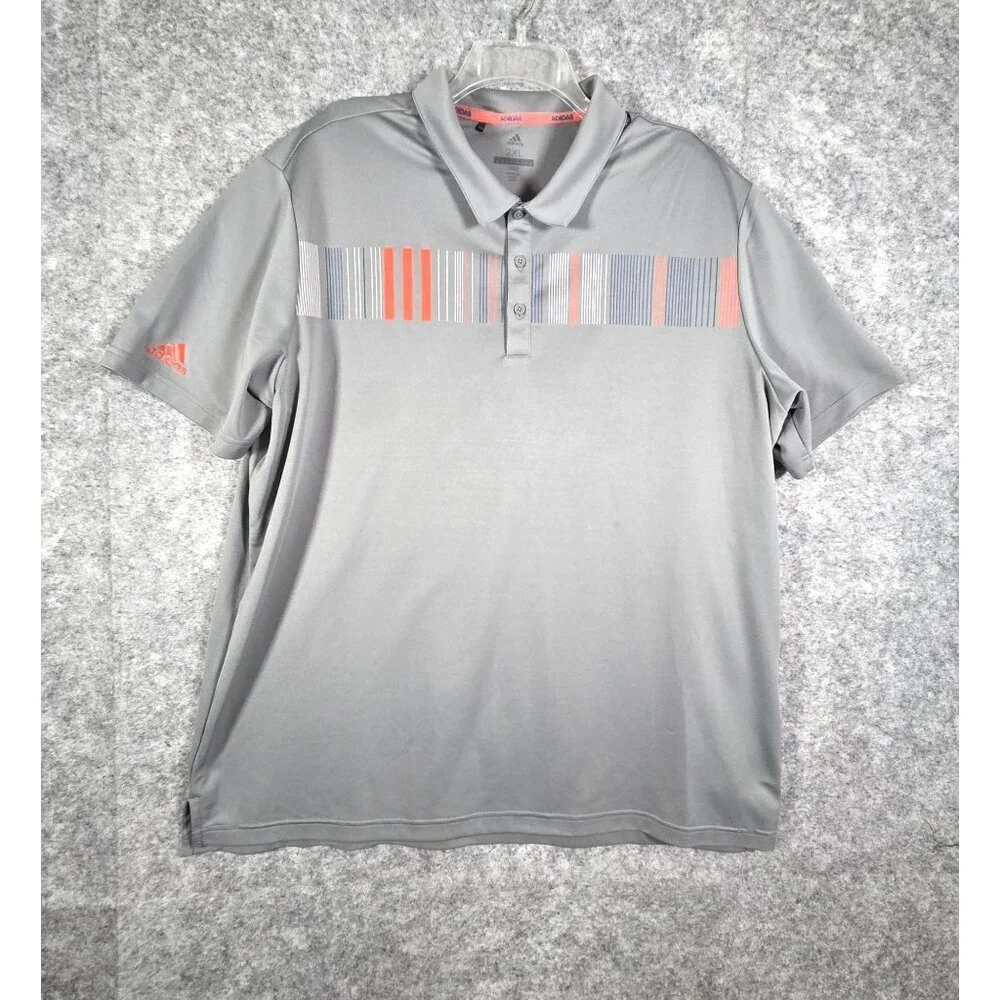 Adidas Men's Golf Polo Shirt Short Sleeve Moisture Wicking Gray Size 2XL Casual